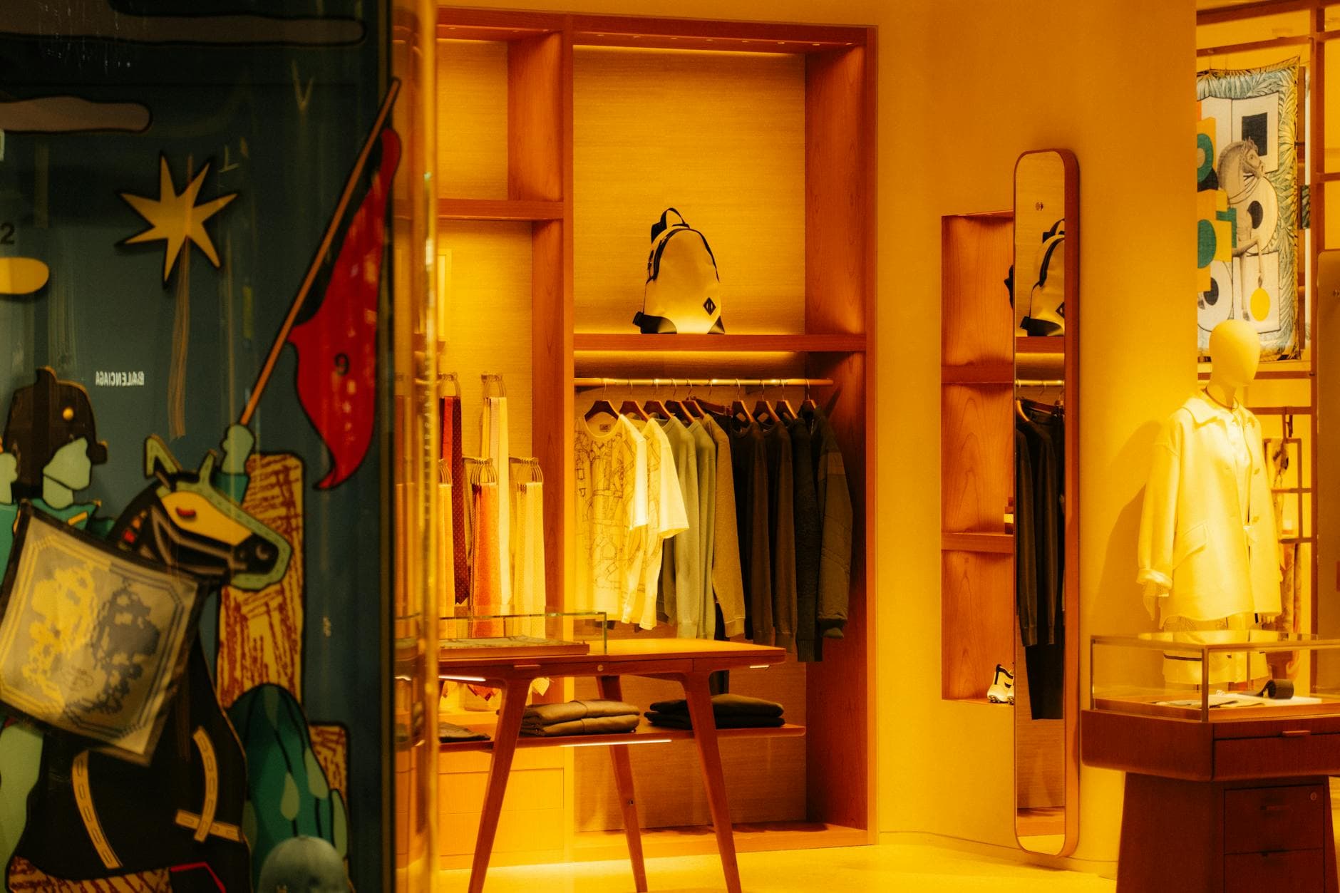 Interior of an elegant boutique with stylish clothing on display
