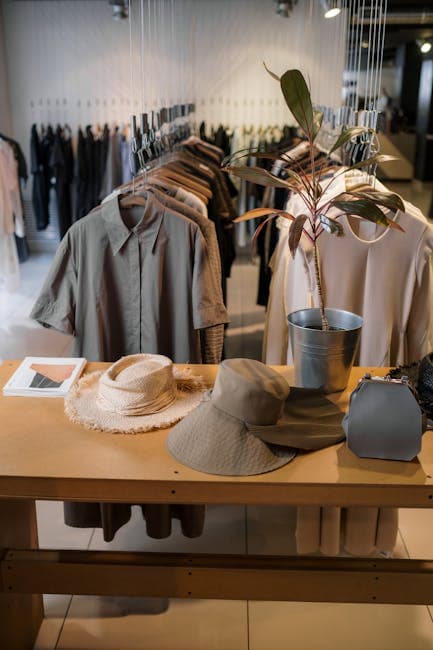 Boutique store display with clothing and accessories